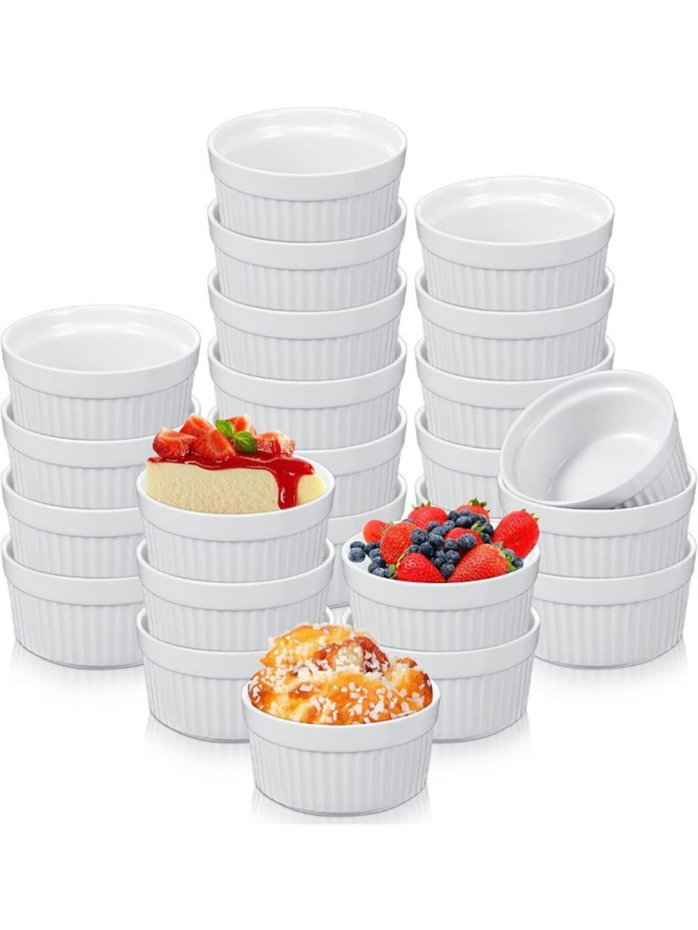 24 Pcs Oven Safe White Porcelain Ramekins for Baking, Desserts & Creme Brulee